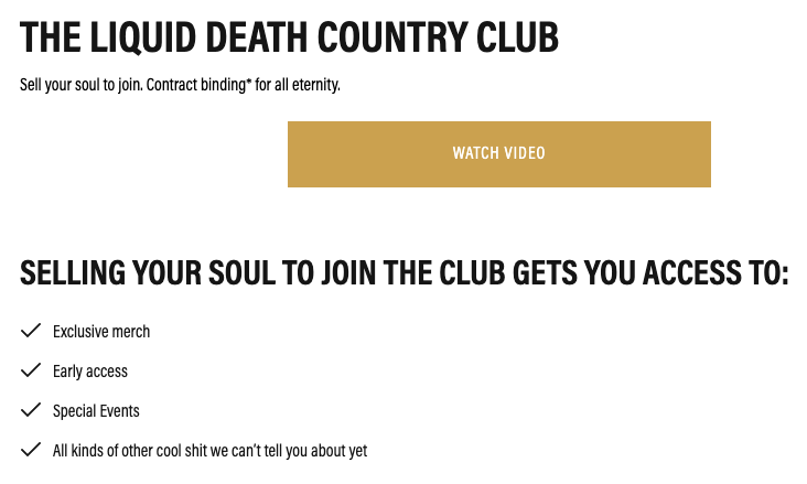 A call to action graphic from Liquid Death, a water brand, aiming to engage and attract customers with its unique and provocative brand voice.