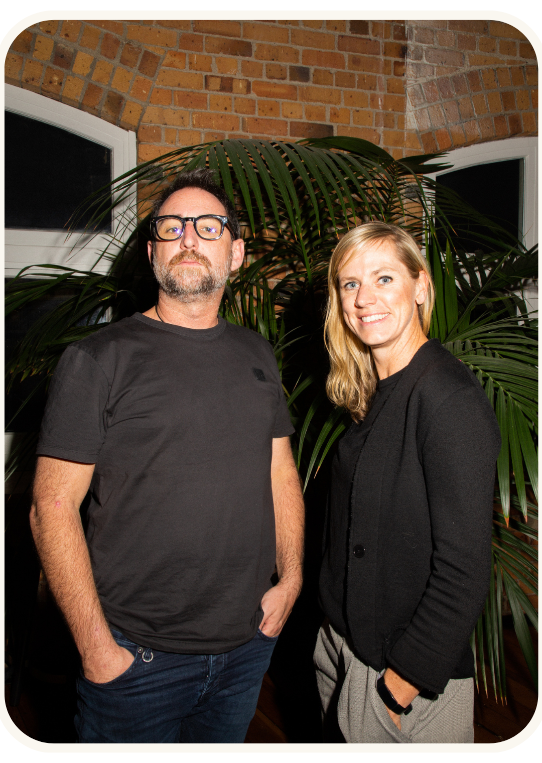Jemma Whiten, Chief Marketing Officer at solarZero, and a male colleague standing side by side with their hands in their pockets at the Building brands of the future event