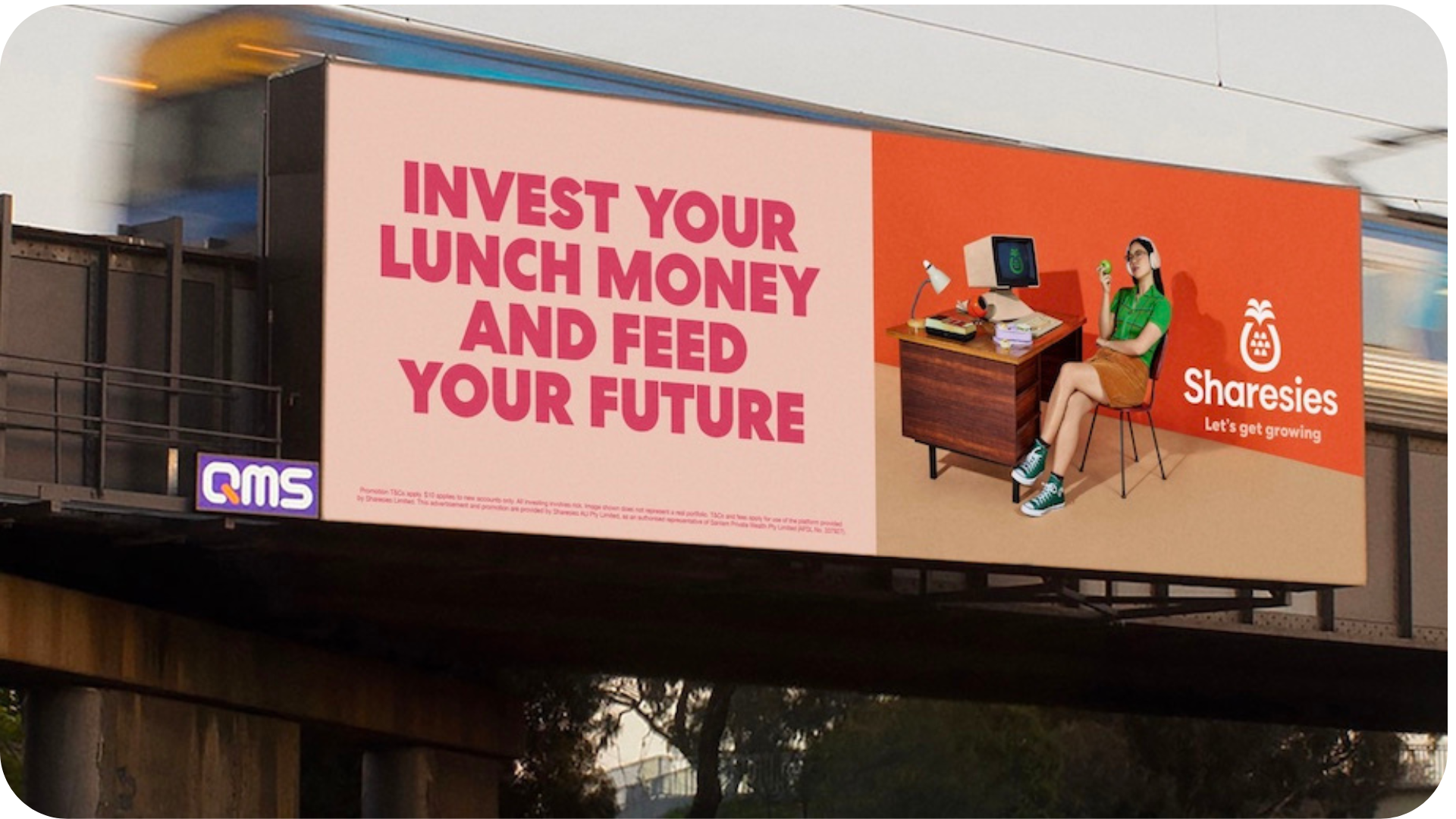 A billboard displaying a message 'Invest your lunch money and feed your future', symbolizing the concept of small investments leading to future financial growth, relevant to the article's discussion on the changing trends in the wealth management industry.