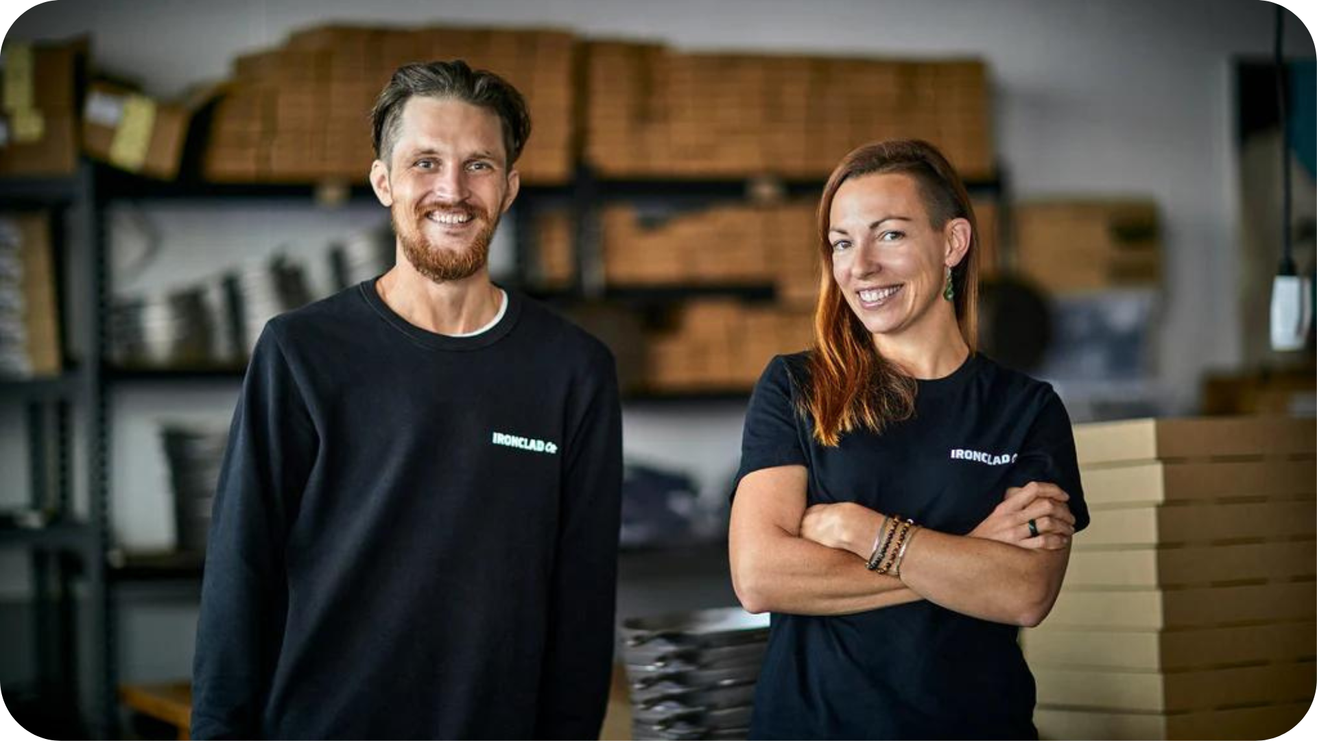 A confident man and woman posing together with their arms crossed, symbolizing the strength and potential of their business for investment opportunities