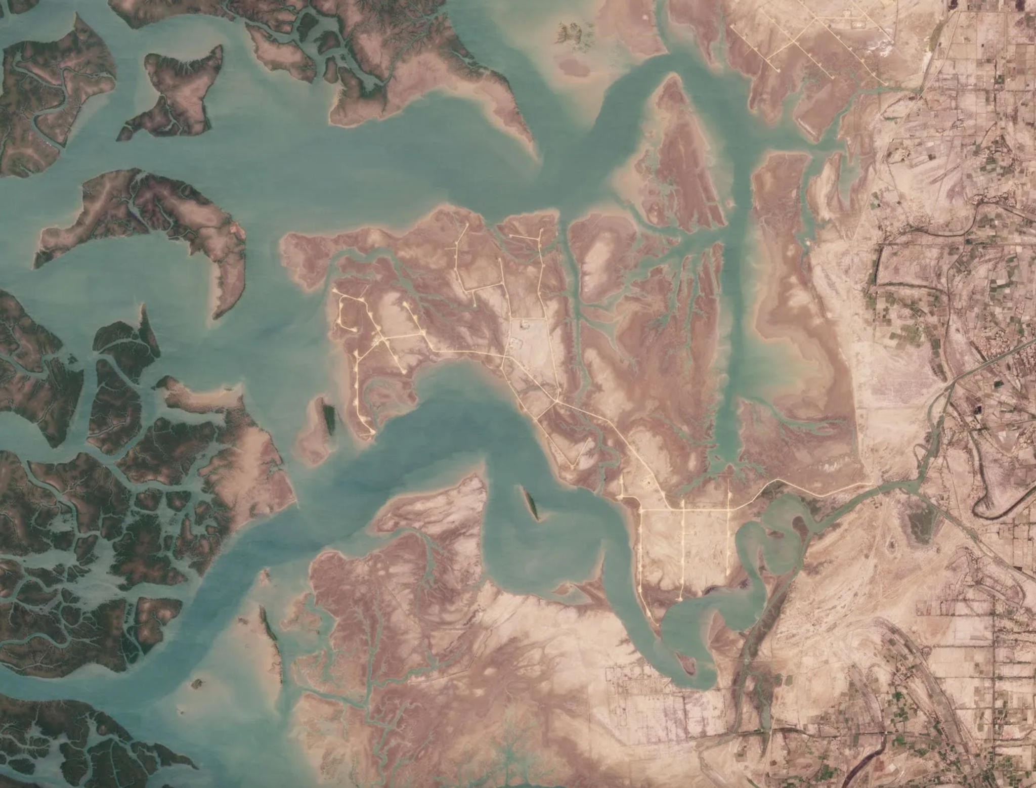 Planet satellite image of wind power farm in Thatta, Sindh, Pakistan, captured April 6, 2024.